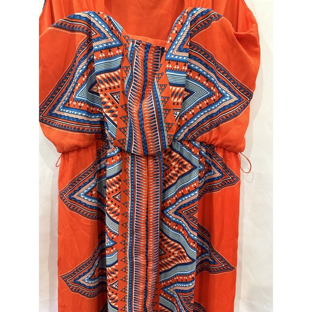 Luxology Tropical Belted Maxi Dress V Neck Women Size M Red Bohemian - Picture 11 of 16